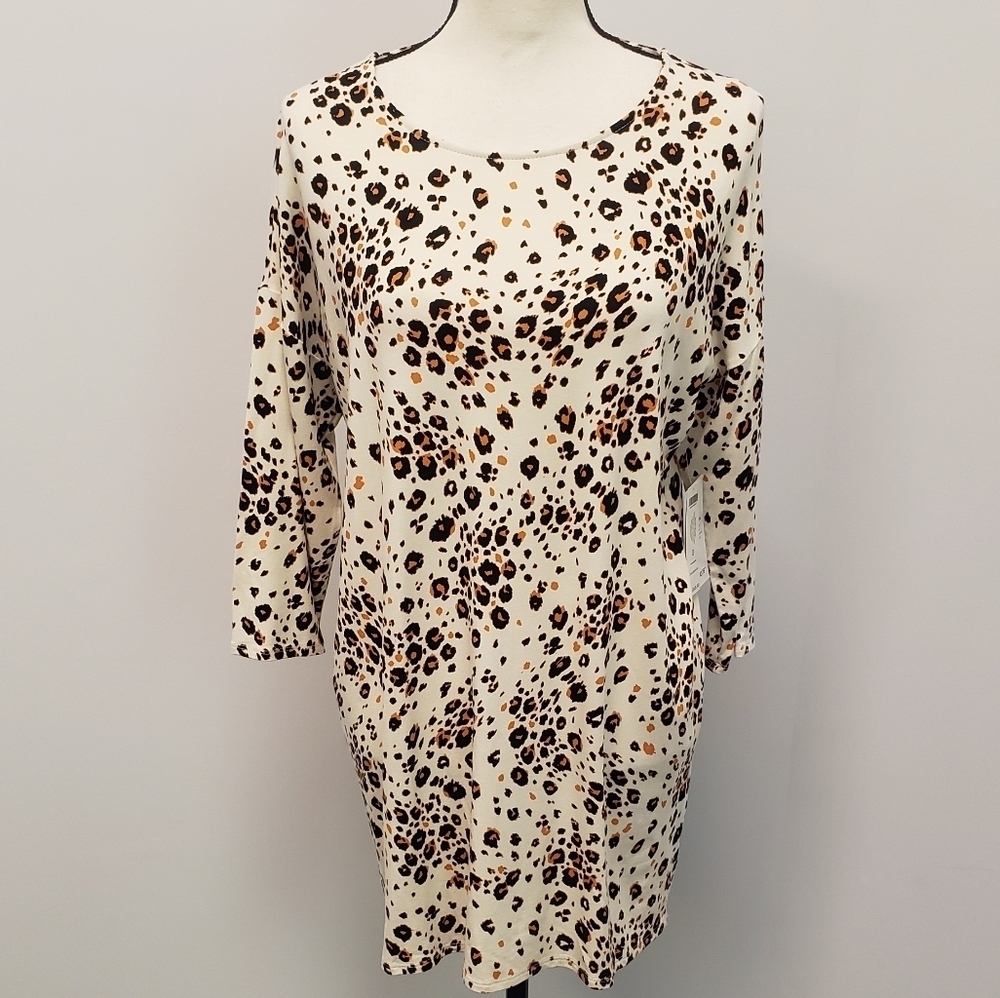 Chicos Touch of Cool Desert Cat Tunic Top Cream NWT